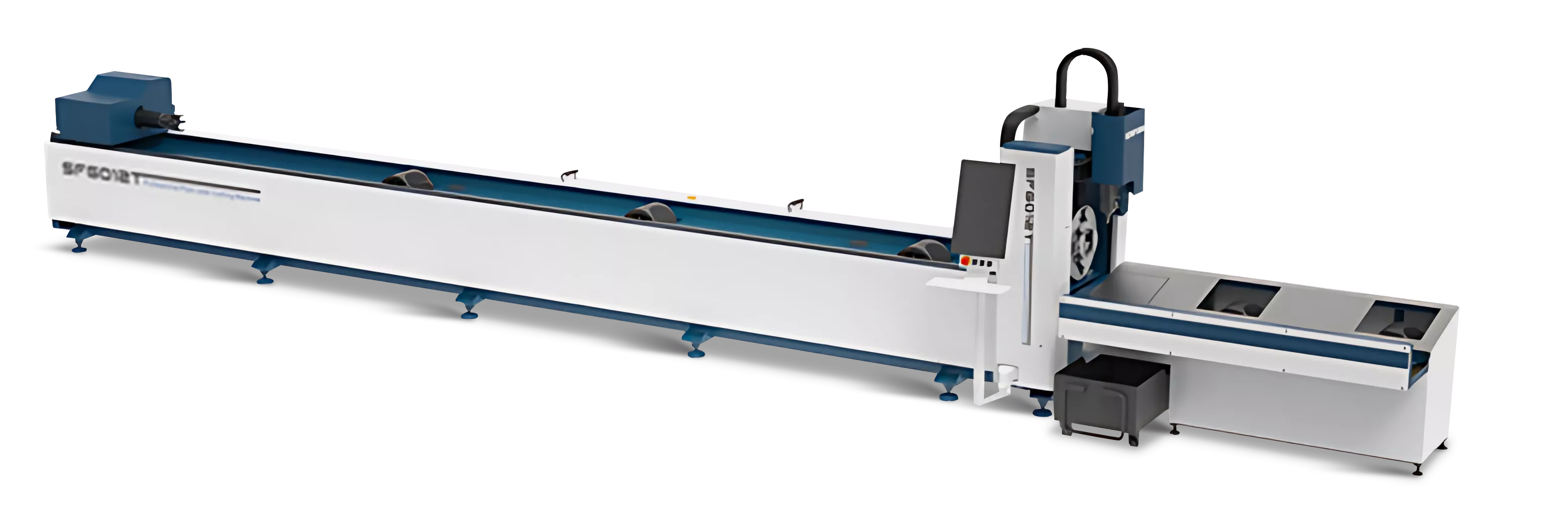 Senfeng SF6012T – станок открытого типа для лазерной резки труб и профилей. Длина заготовок до 6 метров с диаметром до 120 мм. Мощность от 1,5 до 3 кВт.