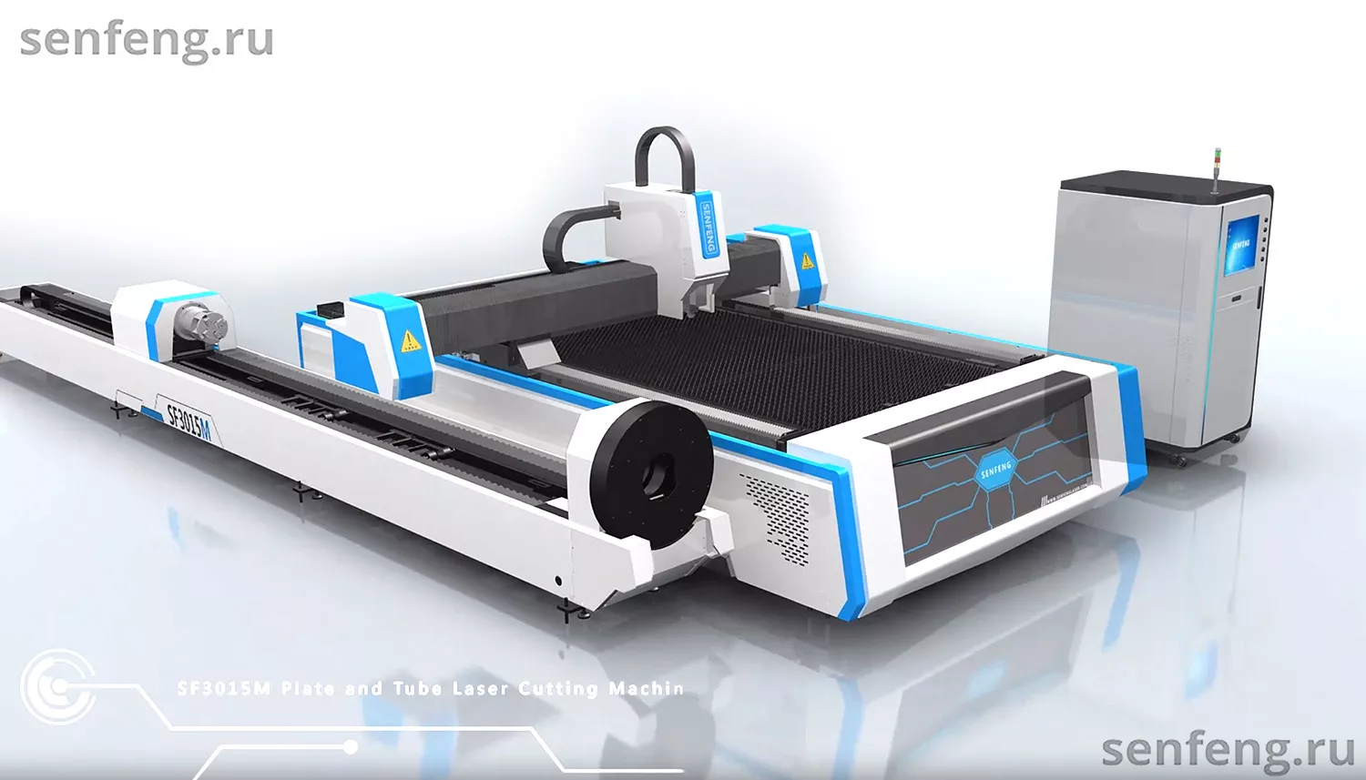 Senfeng SF6020MS – комбинированный станок лазерной резки металла и трубы открытого типа. Рабочее поле 6000х2000 мм. Длина трубы до 6 метров с диаметром до 220 мм. Мощность от 1,5 до 6 кВт.