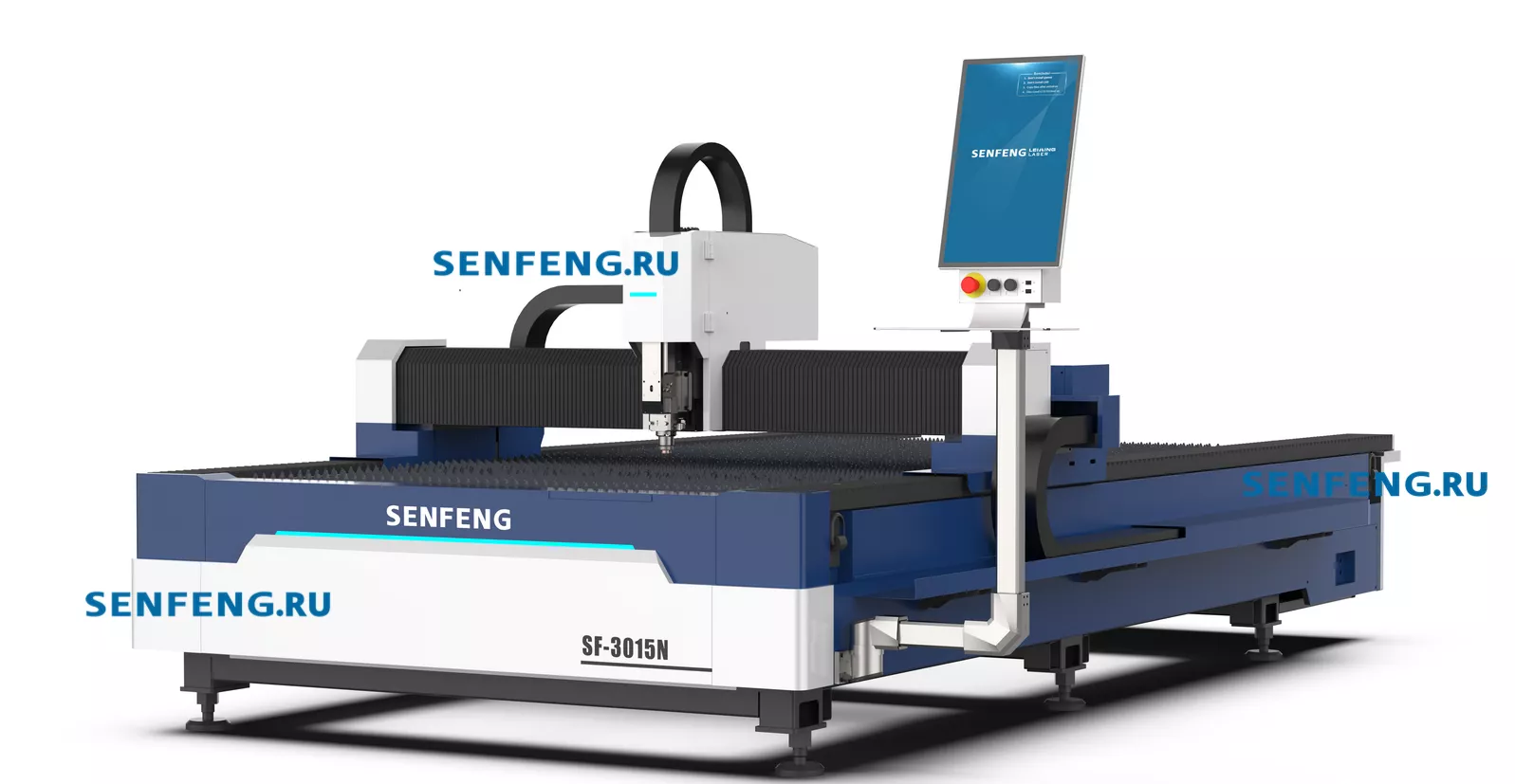 Senfeng SF3015N – лазерный станок резки металла открытого типа. Рабочее поле 3000х1500 мм. Мощность от 1,5 до 6 кВт.