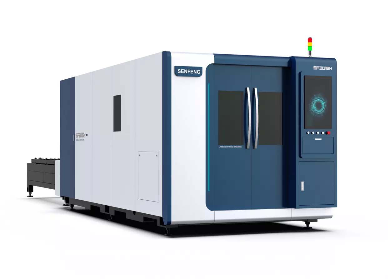 Senfeng SF3015HC – станок лазерной резки металла с защитой кабинетного типа и системой сменных столов. Рабочее поле 3000х1500 мм. Мощность от 1,5 до 12 кВт.