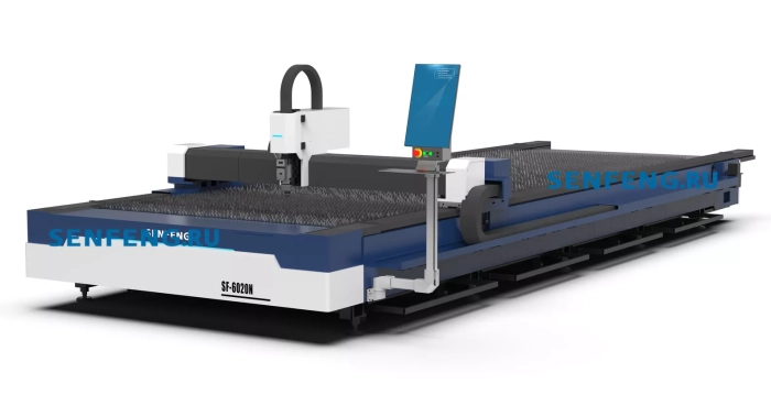 Senfeng SF6020N – лазерный станок резки металла открытого типа. Рабочее поле 6000х2000 мм. Мощность от 1,5 до 6 кВт.