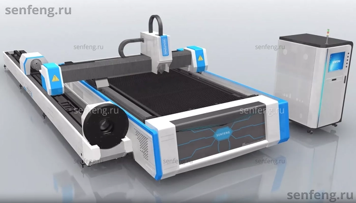 Senfeng SF3015MS – комбинированный станок лазерной резки металла и трубы открытого типа. Рабочее поле 3000х1500 мм. Длина трубы до 6 метров с диаметром до 220 мм. Мощность от 1,5 до 6 кВт.
