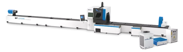 Senfeng SF12024GNT - станок для лазерной резки трубы и профиля под углом до 45 ° c тремя патронами и высокой производительностью. Длина трубы до 12 метров с диаметром до 230 мм. Мощность от 3 до 12 кВт/