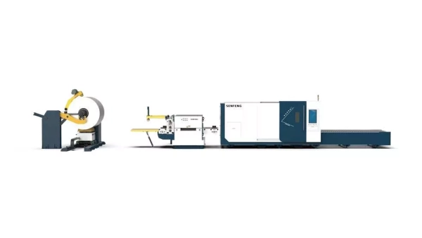 Senfeng SF1503CLH – автоматизированный комплекс лазерной резки с рулонной подачей и кабинетной защитой. Толщина рулонного материала – до 3 мм, ширина – до 1500 мм. Мощность излучателя – от 3 до 6 кВт.