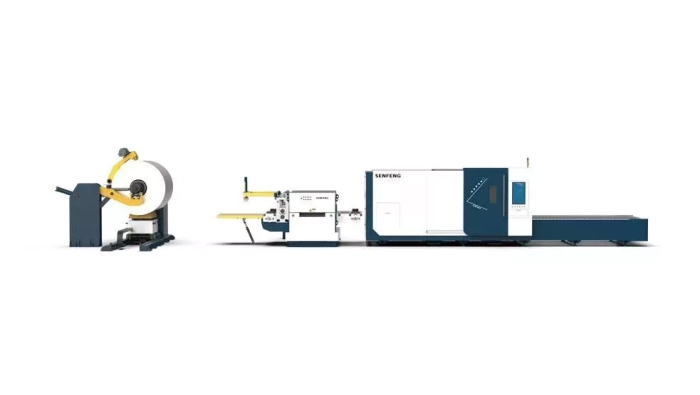 Senfeng SF1503CLH – автоматизированный комплекс лазерной резки с рулонной подачей и кабинетной защитой. Толщина рулонного материала – до 3 мм, ширина – до 1500 мм. Мощность излучателя – от 3 до 6 кВт.