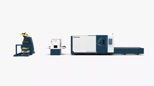 Senfeng SF1503CH – автоматизированный комплекс лазерной резки с рулонной подачей и кабинетной защитой. Толщина рулонного материала – до 3 мм, ширина – до 1500 мм. Мощность излучателя – от 3 до 6 кВт.