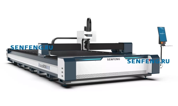 Senfeng SF6025NP –  лазерный станок повышенной мощности открытого типа для резки листового металла с усиленной станиной. Рабочее поле 6050х2530 мм. Мощность 12 кВт.