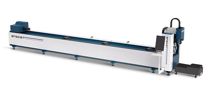 Senfeng SF6012T – станок открытого типа для лазерной резки труб и профилей. Длина заготовок до 6 метров с диаметром до 120 мм. Мощность от 1,5 до 3 кВт.