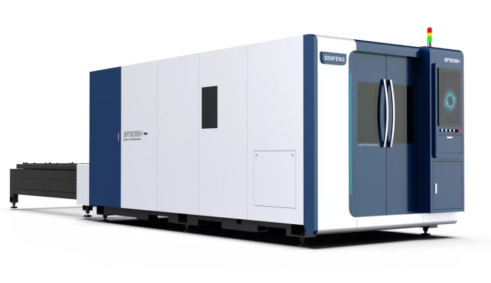 Senfeng SF3015HC – станок лазерной резки металла с защитой кабинетного типа и системой сменных столов. Рабочее поле 3000х1500 мм. Мощность от 1,5 до 12 кВт.