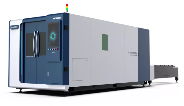 Senfeng SF3015HC – станок лазерной резки металла с защитой кабинетного типа и системой сменных столов. Рабочее поле 3000х1500 мм. Мощность от 1,5 до 12 кВт.