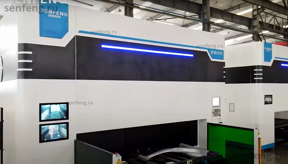 Senfeng SF3015TD - пятиосевой станок для лазерной резки объемных деталей сложной формы. С 180-градусной двухпозиционной вращающейся платформой. Рабочее поле 3000х1500 мм. Мощность от 1,5 до 4 кВт