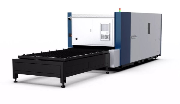 Senfeng SF4015HC – станок лазерной резки металла с защитой кабинетного типа и системой сменных столов. Рабочее поле 4000х1500 мм. Мощность от 1,5 до 12 кВт.