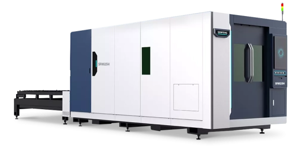 Senfeng SF8025H4 - высокомощный станок лазерной резки металла с защитой кабинетного типа и системой сменных столов. Рабочее поле 8000х2500 мм. Мощность от 6 до 60 кВт.