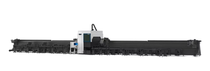 Senfeng SF12050GHT - cверхтяжелый станок для лазерной резки трубы под углом до 45º, с четырьмя патронами , с защитной кабиной в зоне реза. Длина трубы от 6 до 12 метров с диаметром до 500 мм. Мощность от 6 до 20 кВт.