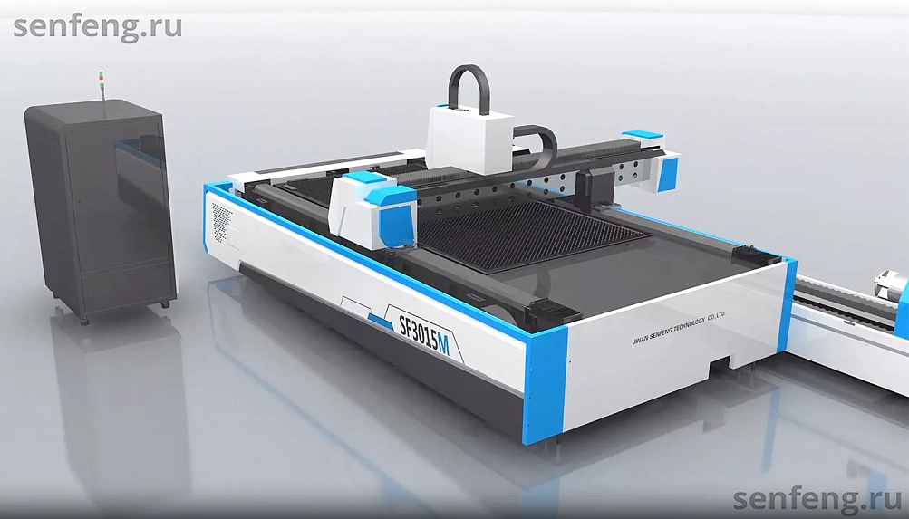 Senfeng SF4015MS – комбинированный станок лазерной резки металла и трубы открытого типа. Рабочее поле 4000х1500 мм. Длина трубы до 6 метров с диаметром до 220 мм. Мощность от 1,5 до 6 кВт.