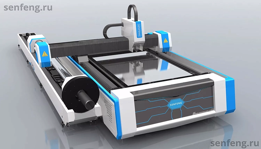 Senfeng SF3015MS – комбинированный станок лазерной резки металла и трубы открытого типа. Рабочее поле 3000х1500 мм. Длина трубы до 6 метров с диаметром до 220 мм. Мощность от 1,5 до 6 кВт.