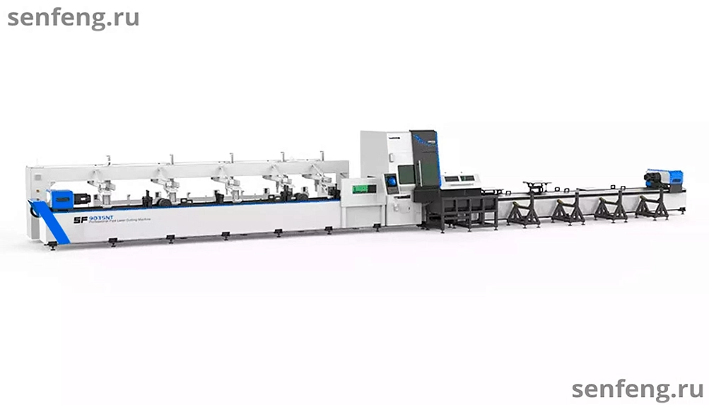 Senfeng SF6024NT – станок для лазерной резки трубы с тремя патронами. Длина трубы до 6 метров с диаметром до 240 мм. Мощность от 3 до 12 кВт