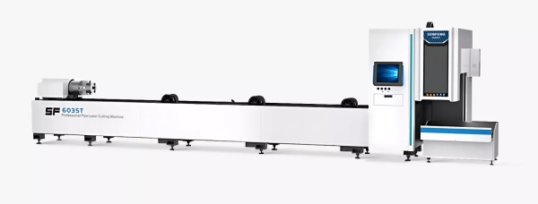 Senfeng SF6035T – станок для лазерной резки труб и профилей с защитной кабиной. Длина заготовок до 6 метров с диаметром до 360 мм. Мощность от 1,5 до 6 кВт.