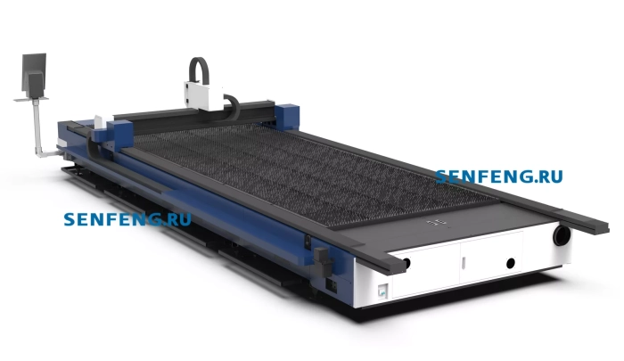 Senfeng SF6020N – лазерный станок резки металла открытого типа. Рабочее поле 6000х2000 мм. Мощность от 1,5 до 6 кВт.