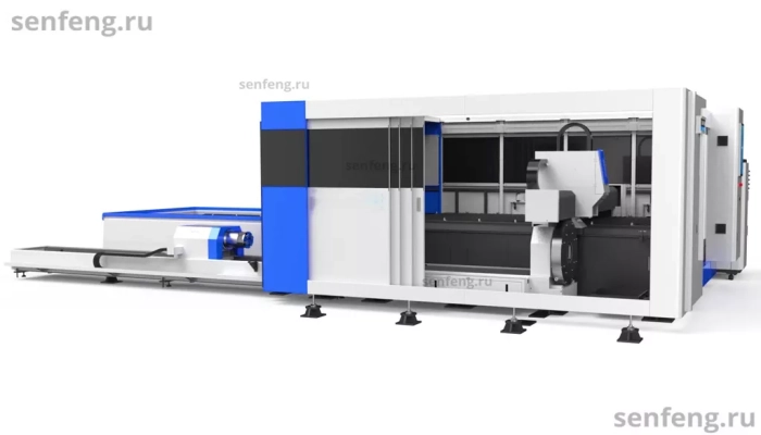 Senfeng SF6020HMС – комбинированный станок лазерной резки металла и трубы с защитой кабинетного типа и системой сменных столов. Рабочее поле 6000х2000. Длина трубы до 6 метров с диаметром до 220 мм. Мощность от 1,5 до 6 кВт.
